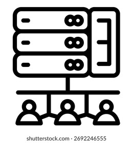 Usuários com acesso concedido às unidades ícone da linha do array, conceito de acumulação de dados. Gráficos vetoriais. Armazenamento de hospedagem para outros assinam plano de fundo branco, ícone de estilo de estrutura de tópicos para design móvel ou web