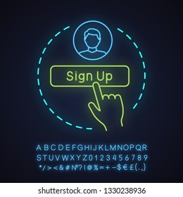 User's account neon light concept icon. Sign up idea. Authorization. Glowing sign with alphabet, numbers and symbols. Vector isolated illustration