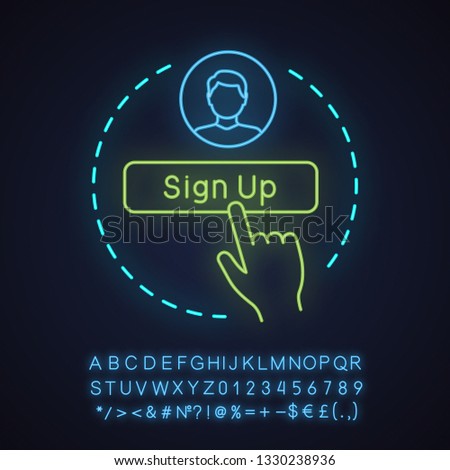 User's account neon light concept icon. Sign up idea. Authorization. Glowing sign with alphabet, numbers and symbols. Vector isolated illustration