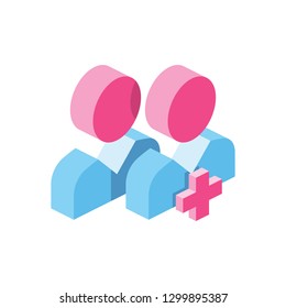 Users add 3d vector icon isometric pink and blue color minimalism illustrate