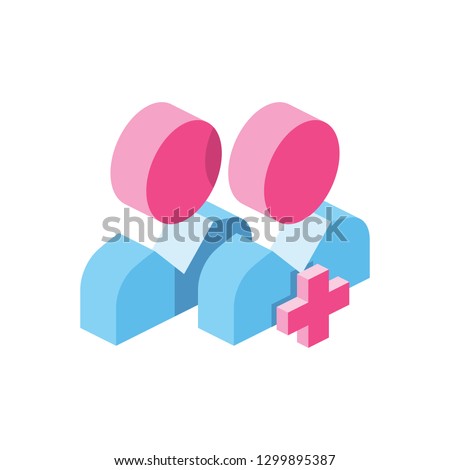 Users add 3d vector icon isometric pink and blue color minimalism illustrate