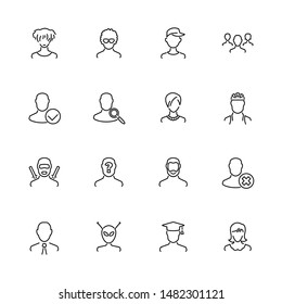 Users Avatar, Person outline icons set - Black symbol on white background.  - lined simplicity Sign. Flat Vector thin line Icon - editable stroke