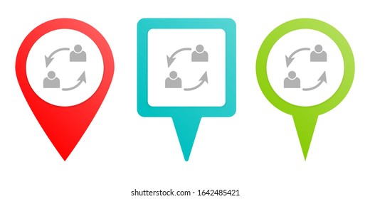 users, avatars, refresh, pin icon. Multicolor pin vector icon, diferent type map and navigation point.