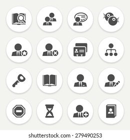 Users black icons with buttons on gray background.