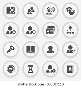 Users black icons on stickers. Flat design.