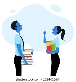 Users with books on learning. The concept of successful students. Vector illustration. Color art banner