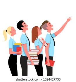Users with books on learning. The concept of successful students. Vector illustration. Color art banner