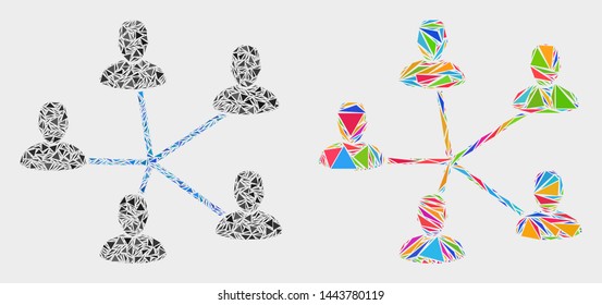 Users connection collage icon of triangle items which have different sizes and shapes and colors. Geometric abstract vector illustration of users connection.