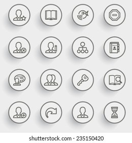 Users contour icons with buttons on gray background.