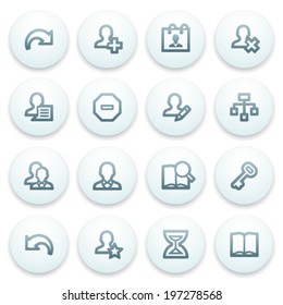 Users contour icons on blue buttons.