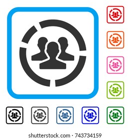 Icono Diagrama de usuarios. Símbolo icónico gris plano en un marco cuadrado redondeado azul. Versiones en color negro, gris, verde, azul, rojo y naranja del vector Diagrama de usuarios. Diseñado para la interfaz de usuario web y de aplicaciones.
