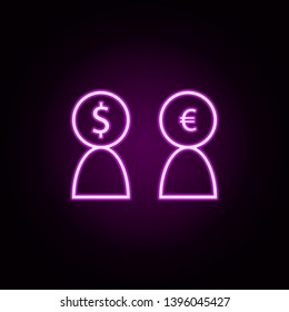 users dollar euro neon icon. Elements of finance set. Simple icon for websites, web design, mobile app, info graphics