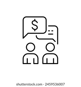 Users exchanging messages, dollar notification. P2P transaction proof. Pixel perfect, editable stroke icon