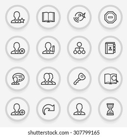 Users flat contour icons on gray background.