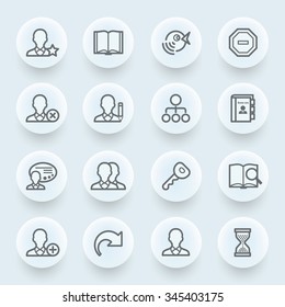 Users flat contour icons on blue background.