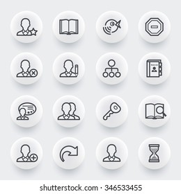 Users flat contour icons on white buttons.