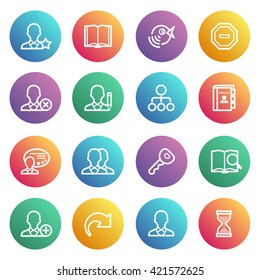 Users flat contour icons on color stickers.