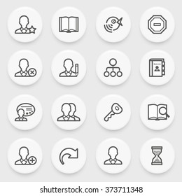 Users flat contour icons with white buttons on gray background.