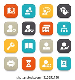 Users flat icons with color buttons.