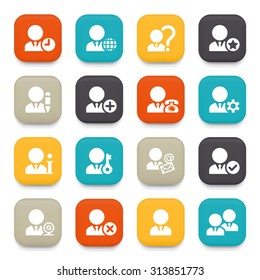 Users flat icons with color buttons.