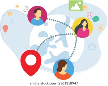 Los usuarios están conectados globalmente a través de aplicaciones de medios sociales.
