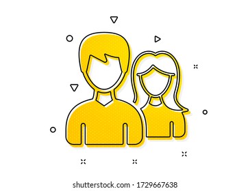 Users Group or Teamwork sign. Couple icon. Male and Female Person silhouette symbol. Yellow circles pattern. Classic couple icon. Geometric elements. Vector