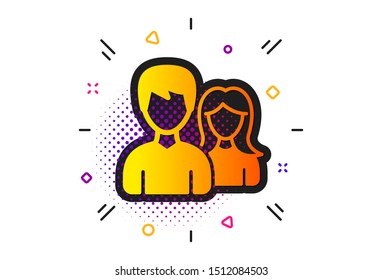 Users Group or Teamwork sign. Halftone circles pattern. Couple icon. Male and Female Person silhouette symbol. Classic flat couple icon. Vector