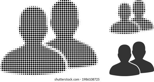Users halftone dotted icon. Halftone pattern contains circle points. Vector illustration of users icon on a white background.