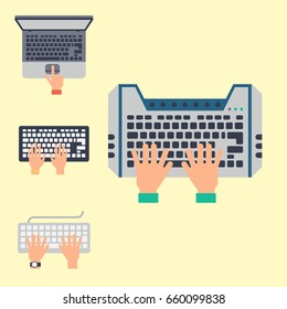 Users hands on keyboard and mouse of computer technology internet work typing tool vector illustration