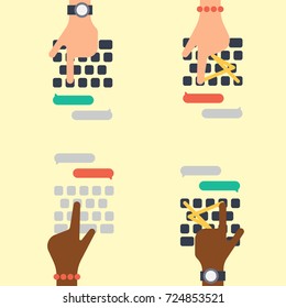 Users hands on keyboard and mouse of computer technology internet work typing tool vector illustration