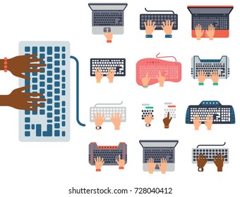 Users hands on keyboard and mouse of computer technology, vector illustration