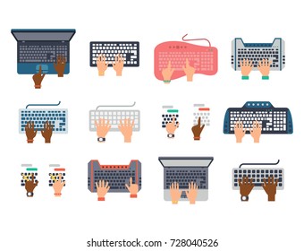 Users hands on keyboard and mouse of computer technology, internet work typing tool vector illustration