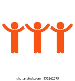 Users Hands Up Roundelay vector icon. Style is flat symbol, orange color, rounded angles, white background.
