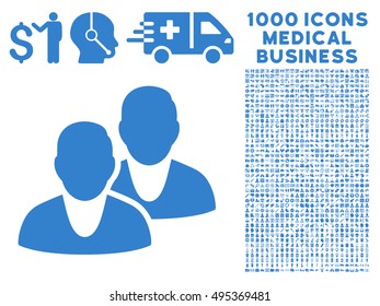 Users icon with 1000 medical commerce cobalt vector design elements. Set style is flat symbols, white background.