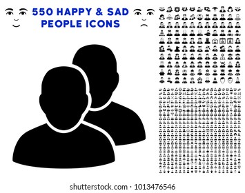 Users icon with 550 bonus sad and happy men images. Vector illustration style is flat black iconic symbols.