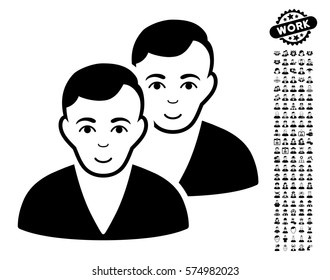 Users icon with bonus human graphic icons. Vector illustration style is flat iconic black symbols on white background.