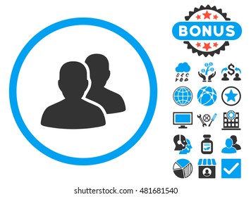 Users icon with bonus. Vector illustration style is flat iconic bicolor symbols, blue and gray colors, white background.