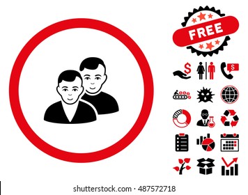 Users icon with free bonus icon set. Vector illustration style is flat iconic bicolor symbols, intensive red and black colors, white background.