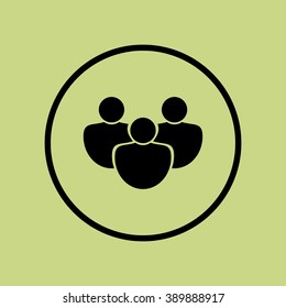 Users icon, on green background, circle border, dark outline