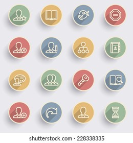 Users icons with color buttons on gray background.