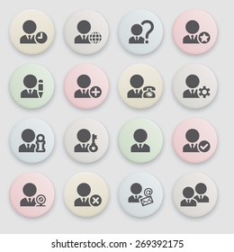 Users icons with color buttons on gray background.