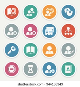 Users icons with color buttons on gray background.
