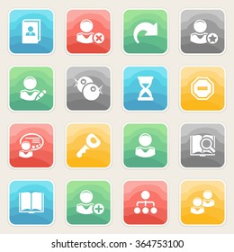 Users icons with color buttons on gray background.