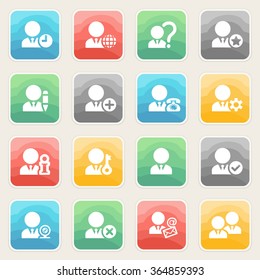 Users icons with color buttons on gray background.
