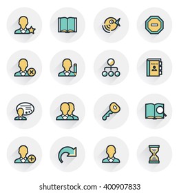 Users icons. Contour lines with color fills. Flat design.