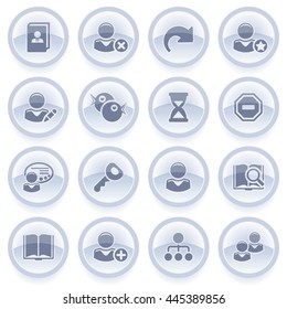 Users icons on blue stickers.