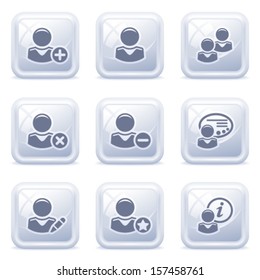 Users icons on gray buttons.