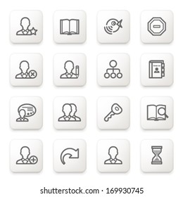 Users icons on white buttons.