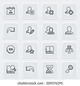 Users icons with plastics buttons on gray background.
