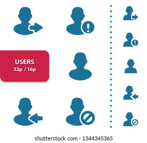 Users Icons. Professional, pixel perfect icons, EPS 10 format, optimized for 32p and 16p (4x magnification for preview).